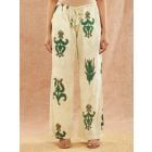 Light Green Printed Cotton Slub Pants