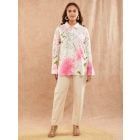 White Pink Printed Cotton Cambric Shirt