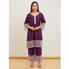 Purple Lace Work Chanderi Kurta with Pants- Set of 2