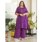 Purple Bandhani Printed Cotton Kurta with Pants - Set of 2