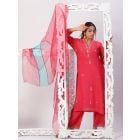 Red Embroidered Chanderi Silk Suit - Set of 3