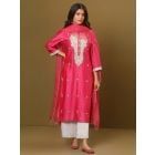 Fuchsia Zari Embroidered Chanderi Silk Suit - Set of 3