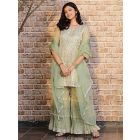 Pista Green Gota Work Tissue Chanderi Sharara Suit - Set of 3