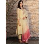 Cream Embroidered Chanderi Silk Suit - Set of 3