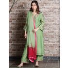 Green Embroidered Chanderi Silk Suit - Set of 3