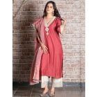 Red Embroidered Chanderi Silk Suit - Set of 3