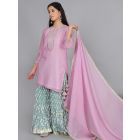 Pink Zari Embroidered Chanderi Silk Sharara Suit - Set of 3