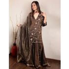 Black Hand Embroidered Tissue Chanderi Silk Sharara Suit - Set of 3