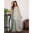 Aqua Green Gota Patti Tissue Chanderi Silk Sharara Suit - Set of 3