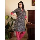 Black Printed Cotton Embroidered Kurta with Salwar- Set of 2