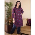 Purple Hand Block Printed Cotton Kurta with Salwar- Set of 2