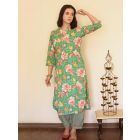 Green Printed Cotton Kurta with Salwar- Set of 2