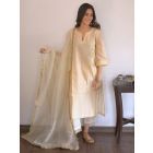 Off White Zardozi Embroidered Tissue Chanderi Silk Suit - Set of 3
