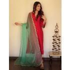 Red Zardozi Hand Embroidered Chanderi Silk Suit - Set of 3