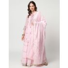 Light Pink Embroidered Chanderi Silk Sharara Suit - Set of 3