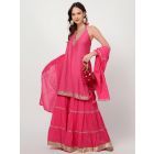Fuchsia Gota Work Chanderi Silk Sharara Suit - Set of 3