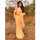 Beige Hand Block Printed Cotton Linen Saree