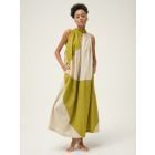 Cream Green Handwoven Cotton Dobby Dress