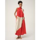 Red Cream Handwoven Cotton Dobby Dress