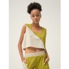 Cream Green Handwoven Cotton Dobby Top
