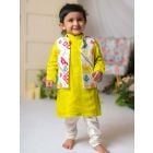 Green Silk Blend Kurta with Printed Jacket and Pajama- Set of 3