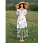 White Blue Printed Cotton Skirt