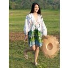 White Blue Printed Cotton Dress