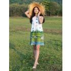 White Blue Printed Cotton Dress