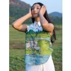 Blue Green Printed Cotton Shirt
