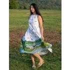 White Blue Printed Cotton Dress