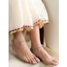 Silver Plated Blue Handcrafted Brass Beaded Anklets - Set of 2