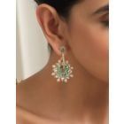 Gold Plated Green Handcrafted Brass Polki Earrings