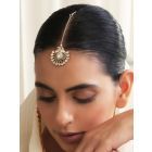 Gold Plated Green Handcrafted Brass Polki Maangtika