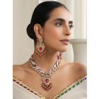Gold Plated Red Handcrafted Brass Necklace with Earrings - Set of 2