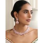 Gold Plated Rose Pink Handcrafted Brass Polki Necklace with Earrings - Set of 2