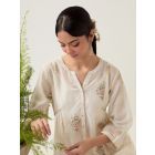 White Hand Block Printed Chanderi Dress with Slip