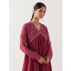 Pink Embroidered Chanderi Kurta with Slip and Pants- Set of 2