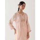 Pink Resham Embroidered Chanderi Kurta with Slip and Pants- Set of 2