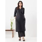 Black Linen Kurta with Pants- Set of 2