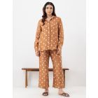 Brown Bandhani Tie and Dye Linen Co-ord Set- Set of 2