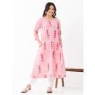 Light Pink Striped Hand Block Printed Cotton Kurta