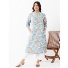 Sky Blue Hand Block Printed Cotton Kurta