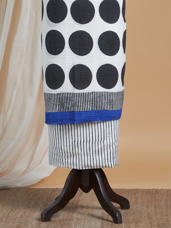 Black Ajrakh Hand Block Printed Cotton Kurta with Pants Fabric- Set of 2