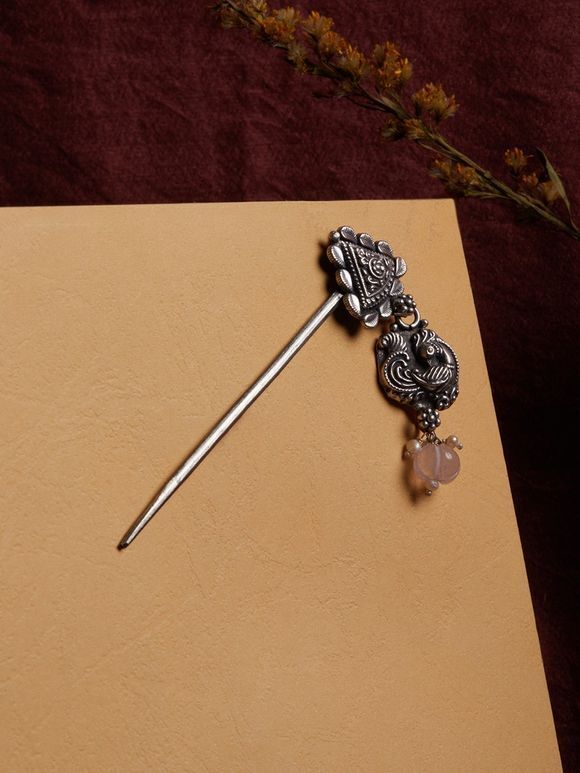 Silver Pink Handcrafted Hair Pin