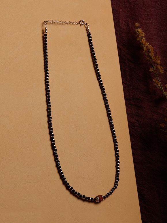 Black Handcrafted Silver Beaded Necklace