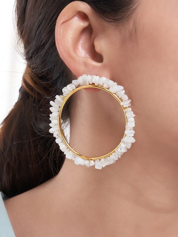 White Handcrafted Agate Stone Metal Earrings