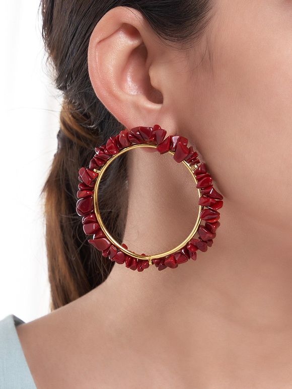 Red Handcrafted Agate Stone Metal Earrings