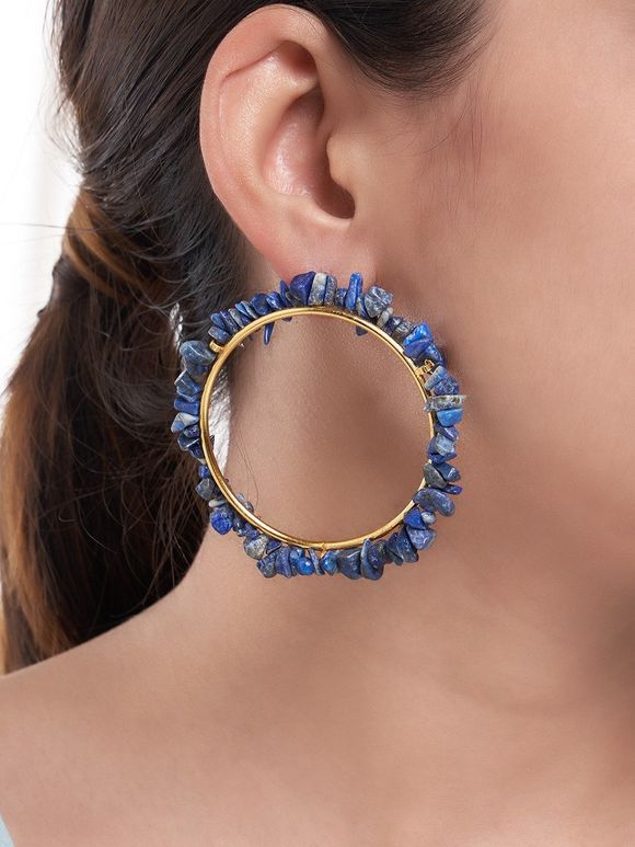Blue Handcrafted Agate Stone Metal Earrings