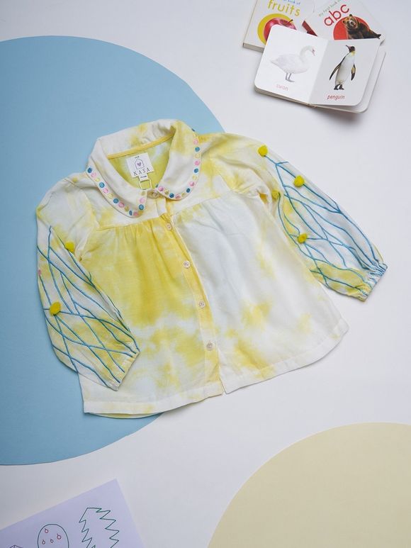 White Yellow Tie and Dye Muslin Top