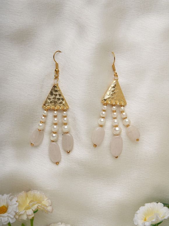 Gold Toned White Handcrafted Brass Earrings